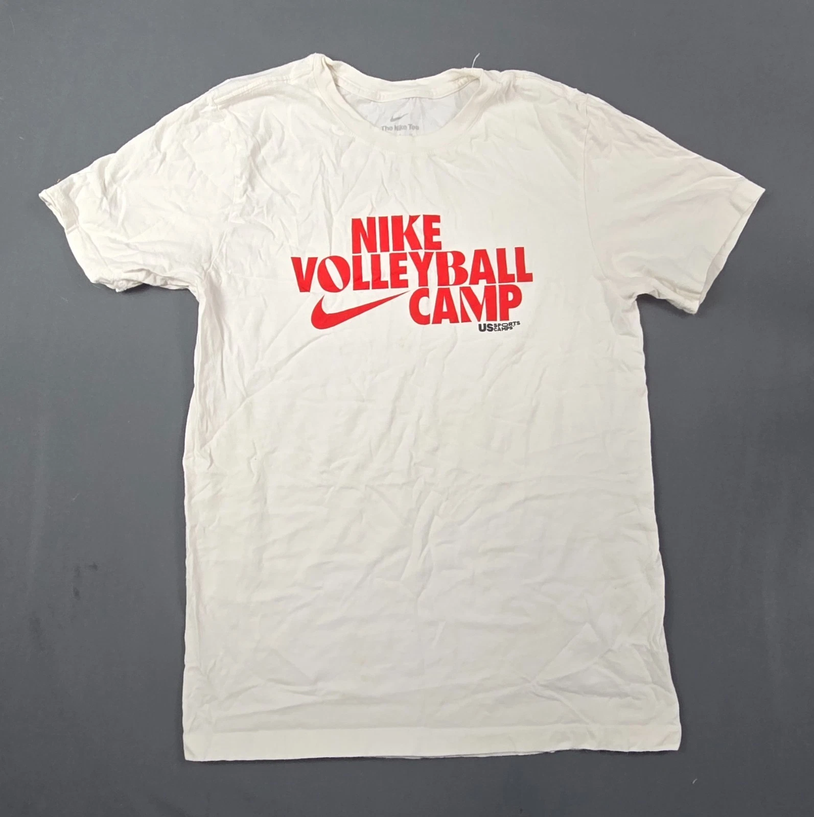 Nike T-Shirt Men's Small White Red Volleyball US Sports Camp Crew Neck Pullover