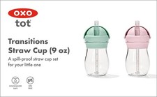 NEW OXO Tot Transitions Straw Cup 9 oz- Opal Green and Blossom Pink - 2 Pack