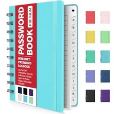 Password Book with Individual Alphabetical Tabs, Small 4.2"x5.4" Sky Blue
