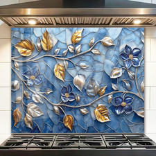 Mosaic Leaves Tempered Glass Kitchen Backsplash, Easy Clean, 30"x30