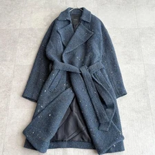 Pas de Calais Wool Snownep Tweed Long Coat Collared Size36 Near MINT