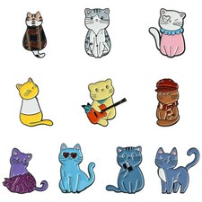 10Pcs Animal Enamel Brooch Pins Pet Cat Shaped Lapel for DIY Backpacks Hats Bags