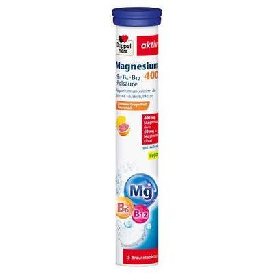 DOPPELHERZ Magnesium 400+B-Vit.+Fols.Brausetabl. 15 St