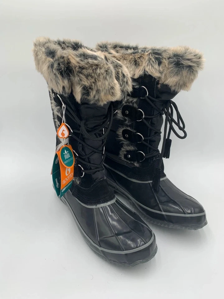 Sporto Women Sleigh Ride Winter Boot Insulated Waterproof Fur Trim Black Size 11 - Image 2 of 4