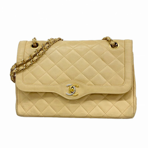 CHANEL Shoulder Bag Matelass Paris Limited W Flap W Chain Lambskin Beige Gold Ha