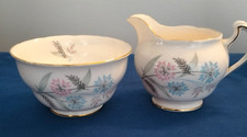 Royal Vale, Bone China White Milk Jug & Sugar Bowl with Pink & Blue Flowers