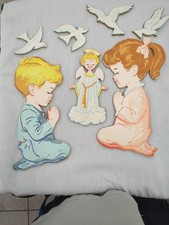 Vintage Bedroom Nursery Wall Decor Praying Girl and Guardian Angel Doves