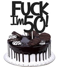 Funny Happy 50 Birthday Cake Topper - Black Glitter Men 50th Birthday Cake To...