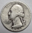 1944 Washington Silver Quarter.  Good Condition.