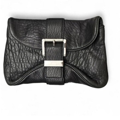 MICHAEL Michael Kors Black Pebbled Leather Heidi Clutch with Silver Buckle