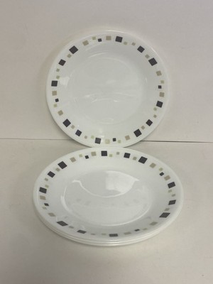 Corelle Dishes GEOMETRIC Set 4 BREAD & BUTTER PLATES 10.25  Brown Green Squares