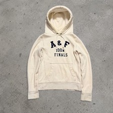 Vintage Distressed Abercrombie Fitch Hoodie A F 100m Finals White/Cream Muscle