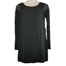 Adrianna Papell Dress Size 12 Black Shift Long Lace Sleeve Cocktail Formal Midi
