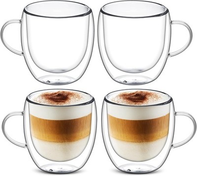 Cappuccino Glass Mugs, Set of 4 Double Walled 4 Count (Pack 1), Clear 