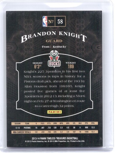 2013-14 Panini Timeless Treasures #58 Brandon Knight #/299 - Picture 2 of 2