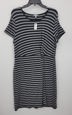 T by Talbots Dress Womens Large Black Stripe Mock Wrap Short Sleeve Knit Casual