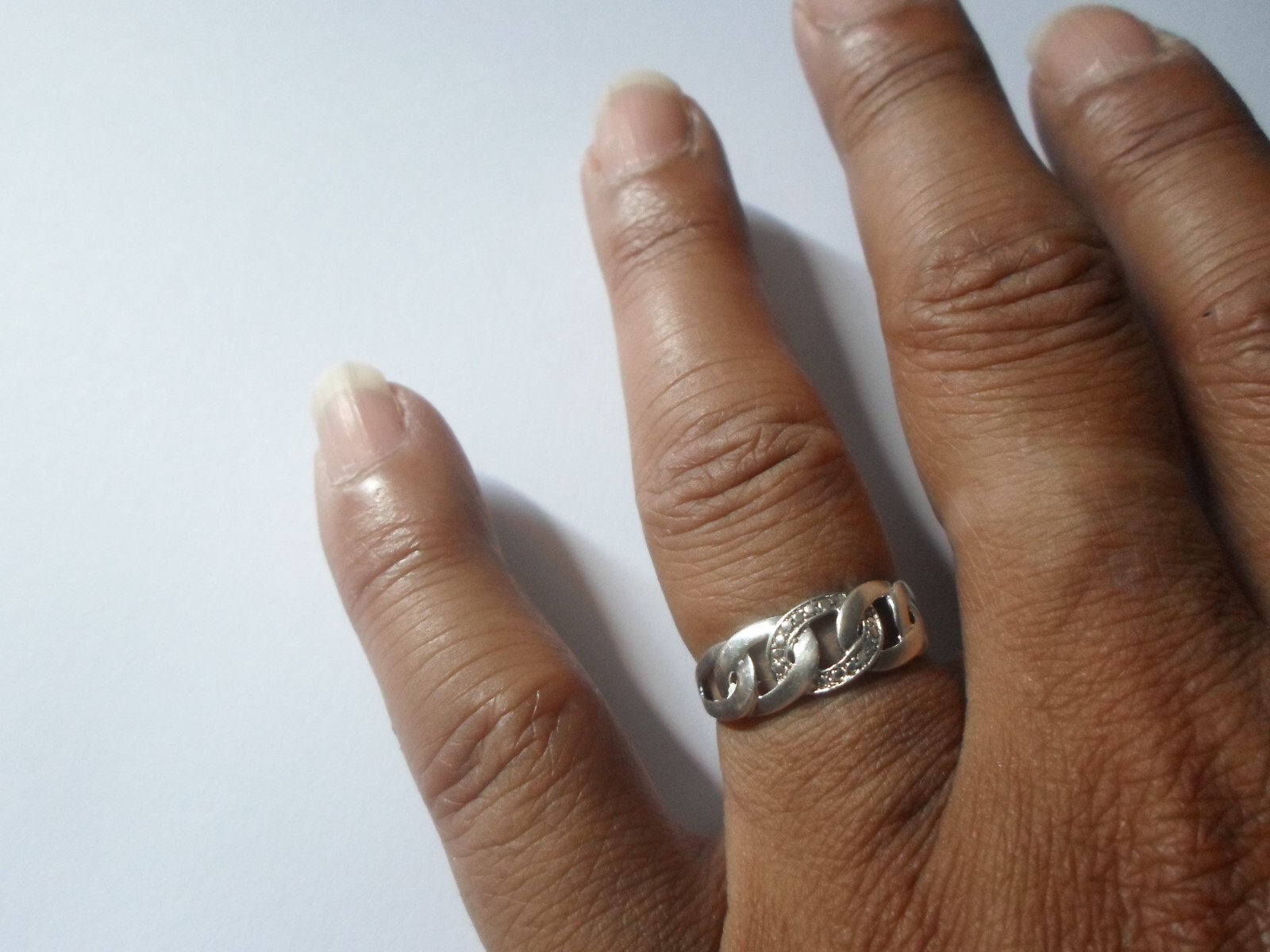 solid silver ring, openwork, interlaced, zirconiu… - image 1