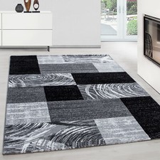 Modern Wohnzimmer Teppich Abstrakt Kariert Design Schwarz-Grau-Weiß Pflegeleicht