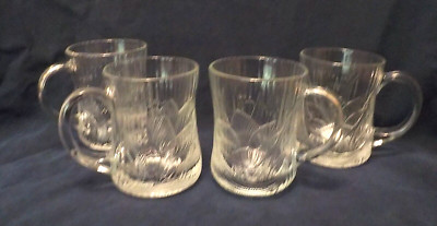 Lot 4 ARCOROC Canterbury Crocus Flower Tempered Clear Glass Coffee Mugs France