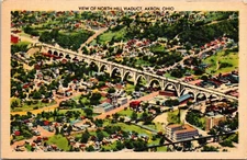 Akron Ohio OH North Hill Viaduct Aerial View 1930s Linen Postcard
