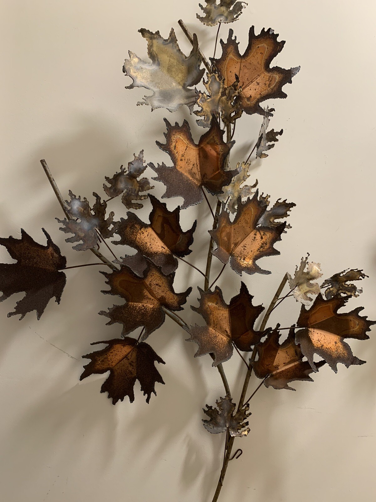 CURTIS C JERE Brutalist Metal Maple Leaf Wall Art Sculpture Mid Century