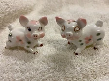 Vintage Mini Bone China Smiling Pigs Salt & Pepper Shakers Japan Hand Painted 