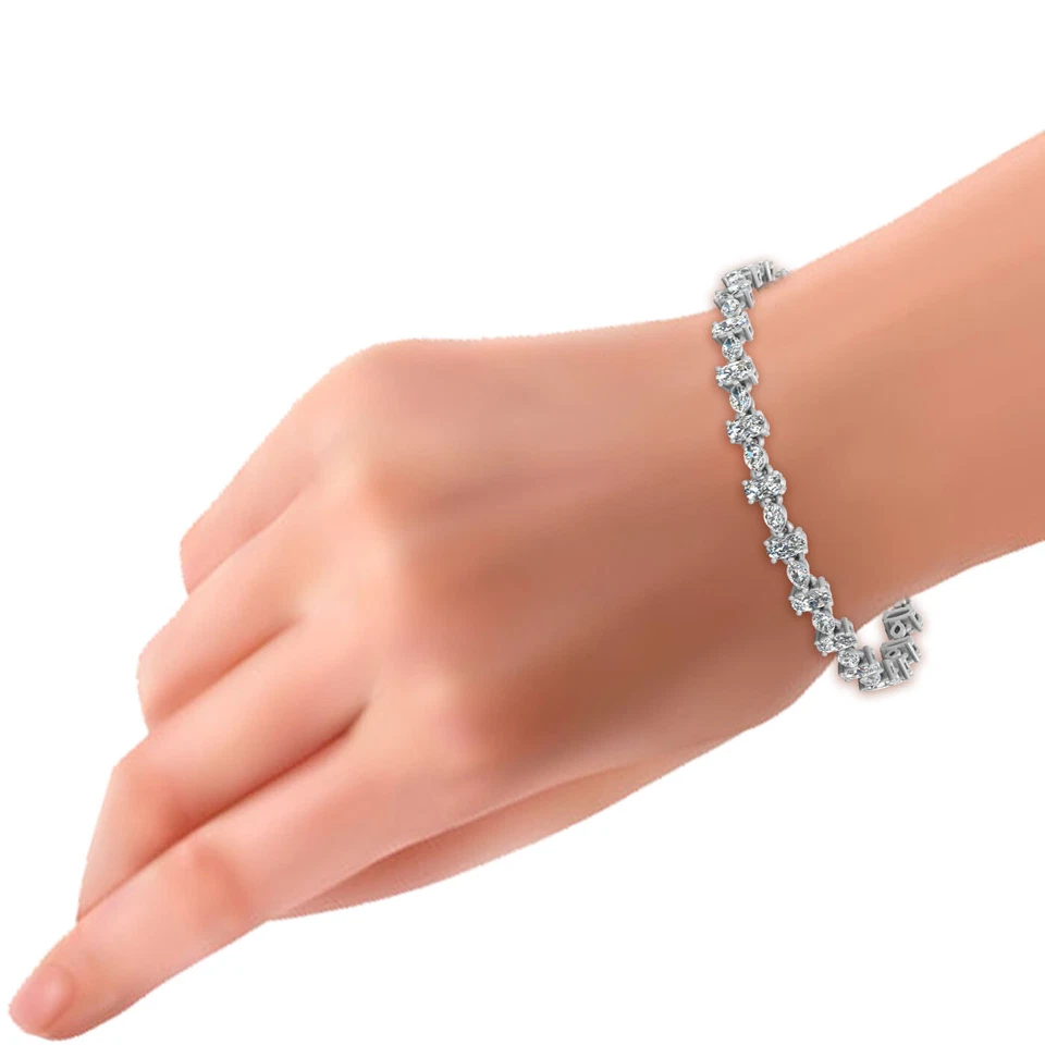 Cushion and Marquise Diamond Tennis Bracelet 925 Sterling Silver Wedding Jewelry - Image 3 of 4