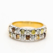 Anello 750/18K Oro Giallo Diamanti 0,48ct Decorato Giallo/Marrone 0,45ct Gr.54