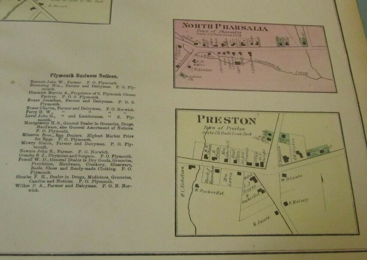 1875 Plymouth Pharsalia Preston Chenango County New York Pomeroy Street
