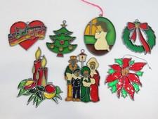 Stained Glass Ornaments Suncatchers Vintage Lot Of 7 Christmas D75