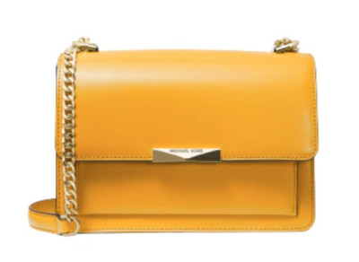 Michael Kors Crossbody Sun Yellow Leather ''Jade'' Medium Gusset 2-Compartment NWT
