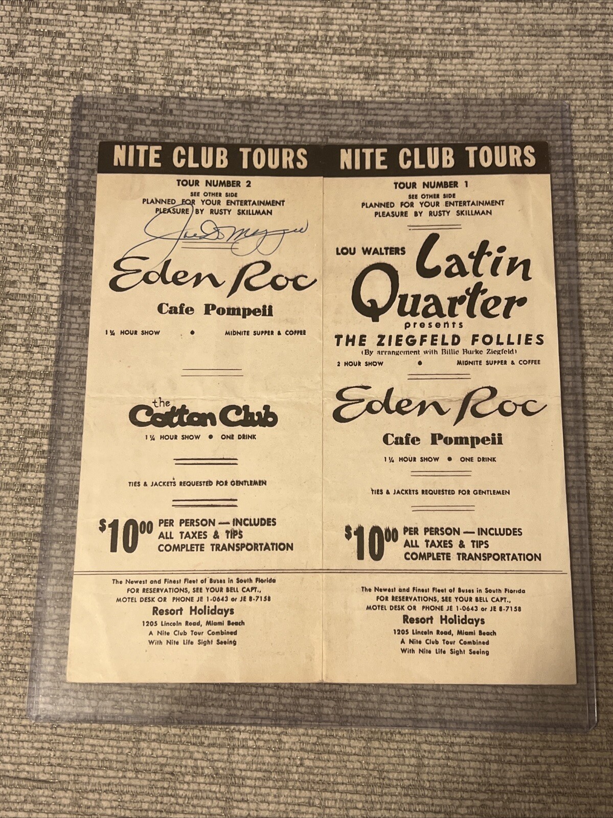 Joe DiMaggio Autographed Signed New York Yankees Miami Club Advertisement PSA DNA Letter Of Authenticity 