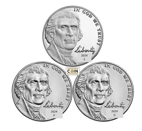 2024 P D S Jefferson Nickel S Mint PROOF Uncirculated PD From BANK ROLL Set of 3