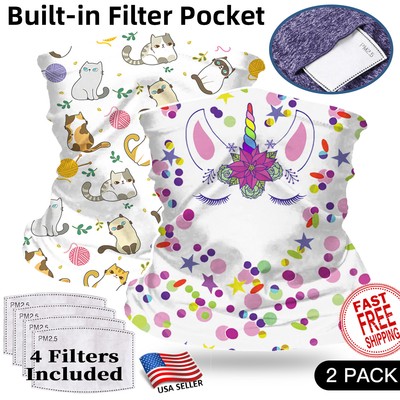 2 Pieces Kids Gaiter w FILTER CHILDREN Face Covering Face Mask Balaclava Bandana