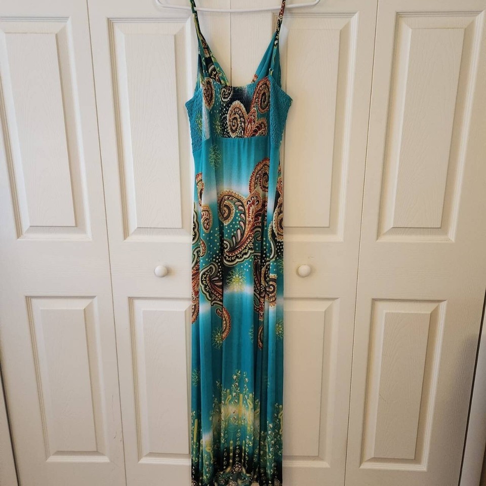 EverPretty Womens Sleeveless Paisley Maxi Dress US Size 14 Blue Green