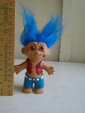 Russ Troll 4" Blue Hair Hippie Red Vest
