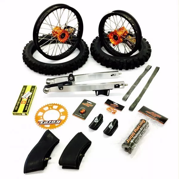 KTM 50 2016 18 Orange Big Wheel Swing Arm Full Kit Inc Tyres