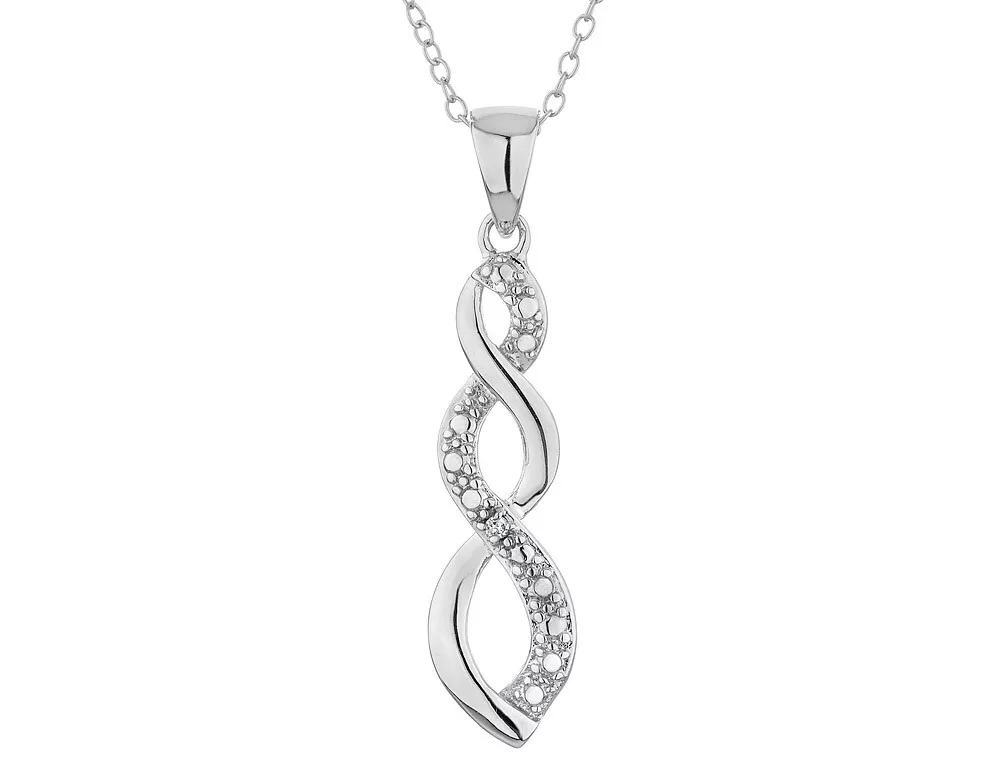 Infinity Pendant Necklace w Diamond Accent in Sterling Silver w Chain