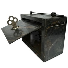 Antique Steel Bank Safe WF Burns Chicago Original Key Stamford Yale Towne MFG