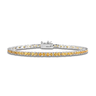 6 kt Rundschliff Laborgefertigtes Citrin Tennisarmband 7 Zoll in 14 K Weißgold plattiert