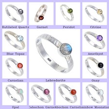 Birthday Gift For Her Natural Labradorite Gemstone Band Ring 925 Sterling Silver