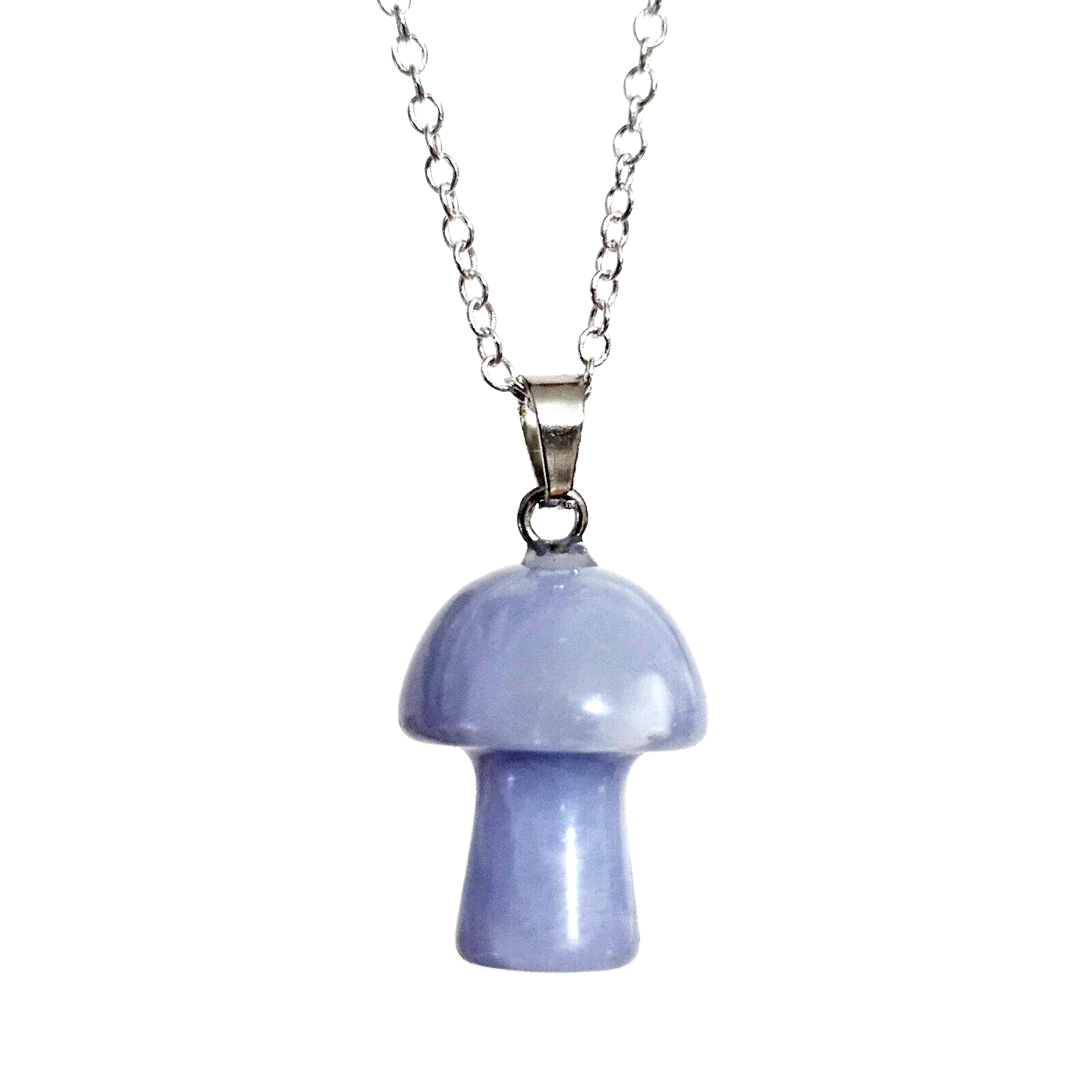 Mushroom Pendant Blue Lace 925 Chain Necklace Gemstone Spiritual Boho Jewellery