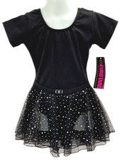 NWT Eurotard Sparkle Skirted Cotton Leotard 02467 Ballet Girls Size 6x-7 Black