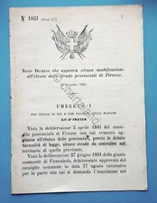 Decree Kingdom of Italy Changes to the list of provincial roads of Florence 1883