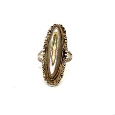 Vtg Sign 925 Sterling Southwest Oval Abalone Shell Cabochon Solitaire Ring sz 7