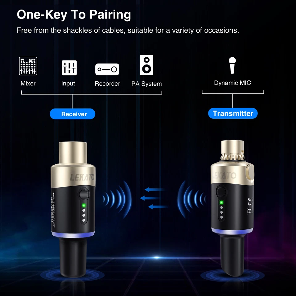 LEKATO 5.8G Wireless Microphone Transmitter Receiver System Plug On XLR 100ft - Image 4 of 4
