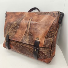 Vintage briefcase mens brown tooled leather l...