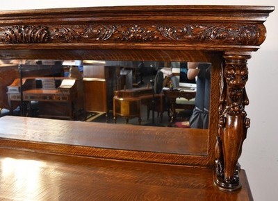 1890s Antique RJ Horner Tiger Oak carved winged Griffin Server