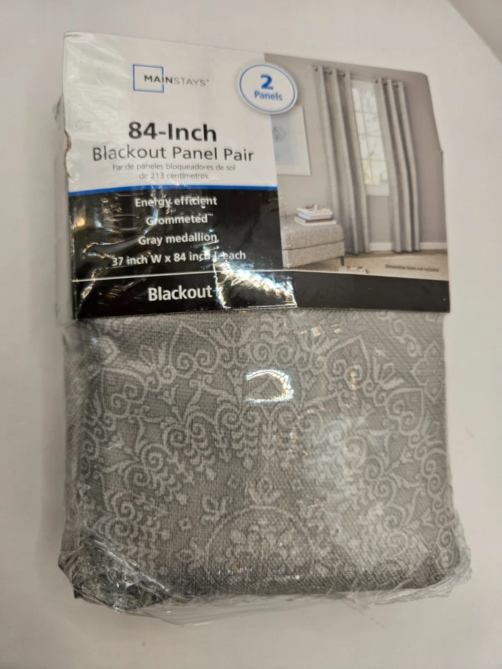 Cortinas de panel oscurecedor de eficiencia energética con ojal medallón gris 2 piezas, 37"x84" Foto 3 de 4