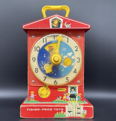 Vintage Fisher Price Music Box Teaching Clock Wood Toy WORKS 1968